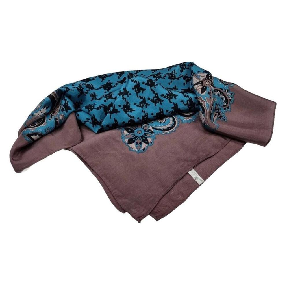 Vintage 90s Georgiou Pure Soft Silk Scarf HOUNDSTOOTH 1990s PAISLEY TEAL & Brown